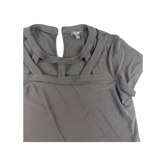 AUW Black Cutout Neck Short Sleeve Keyhole Back Top Women's Size L - Picture 2 of 6